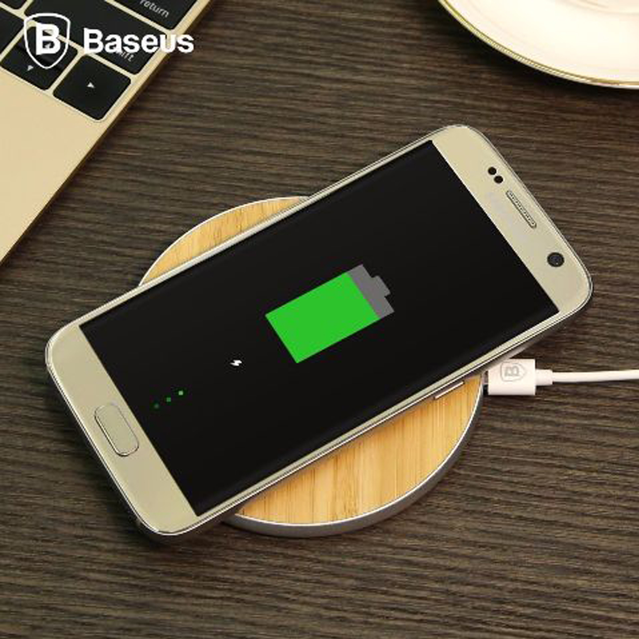 แท่นชาร์จ Baseus Swood Wireless Charger ลายไม้ สีน้ำตาลเข้ม รูปที่ 7