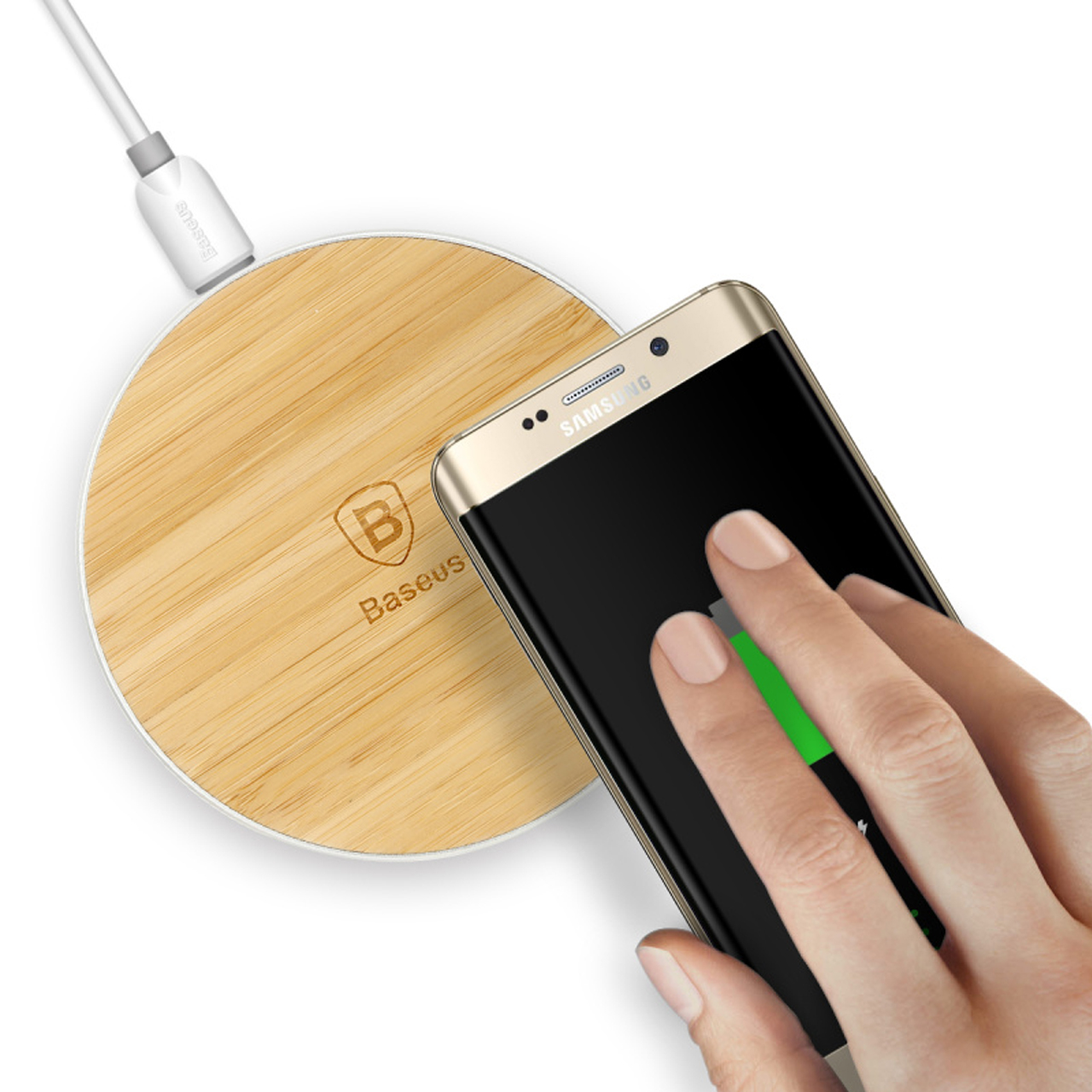 แท่นชาร์จ Baseus Swood Wireless Charger ลายไม้ สีน้ำตาลเข้ม รูปที่ 5