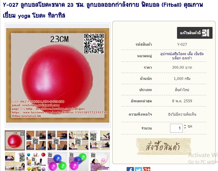 Y-027 ลูกบอลโยคะขนาด 23 ซม. ลูกบอลออกกำลังกาย ฟิตบอล (Fitball) คุณภาพเยี่ยม yoga โยคะ ทิลาทิส รูปที่ 1