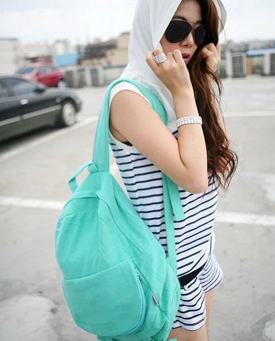 กระเป๋าเป้ผ้า สะพายหลังแฟชั่นเกาหลีน่ารักแบบผู้หญิง นำเข้า สีเขียว - พร้อมส่งBBB0981 รูปที่ 1