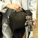 รูปย่อ กระเป๋าสะพายข้าง แฟชั่นเกาหลีผู้หญิงพร้อมตุ๊กตาหมีหนังเย็บลายสี่เหลี่ยมสวย นำเข้า สีดำ - พร้อมส่งIS1040 รูปที่1