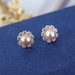 รูปย่อ ต่างหูมุกแท้ ขนาด7-8mm ล้อมคริสตัลก้านเงินแท้925 Genuine Pearl Earrings นำเข้า สีม่วง - พร้อมส่งW774 ราคา550บาท รูปที่2