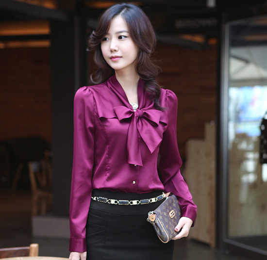 เสื้อเชิ้ตทำงานผู้หญิงสวยแฟชั่นเกาหลี Bow Blouse นำเข้า ไซส์Sถึง3XL - พรีออเดอร์SJ1264 รูปที่ 4