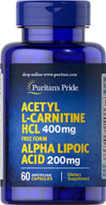 Acetyl L-Carnitine Free Form 400 mg. with Alpha Lipoic Acid 200 mg.60 capsules ส่งฟรีลงทะเบียน