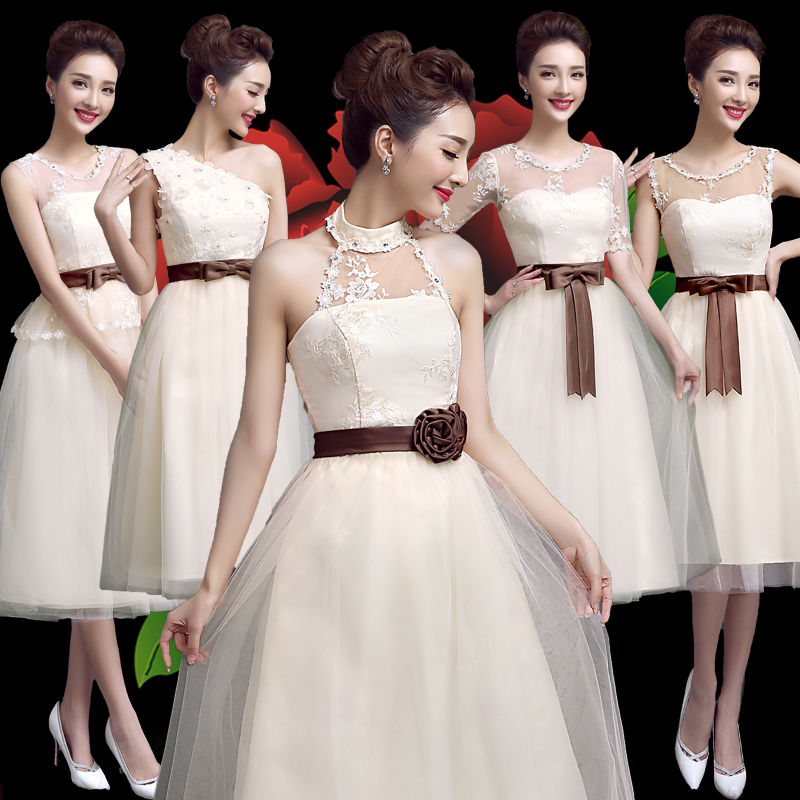 ชุดราตรี/ชุดไปงาน/ชุดเพื่อนเจ้าสาว สีแชมเปญ แบบA รูปที่ 4