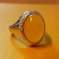 แหวนเงินพลอยสีเหลือง นำโชคประดับหญิงและชาย size 6-7 Silver Amber Ring นำเข้า