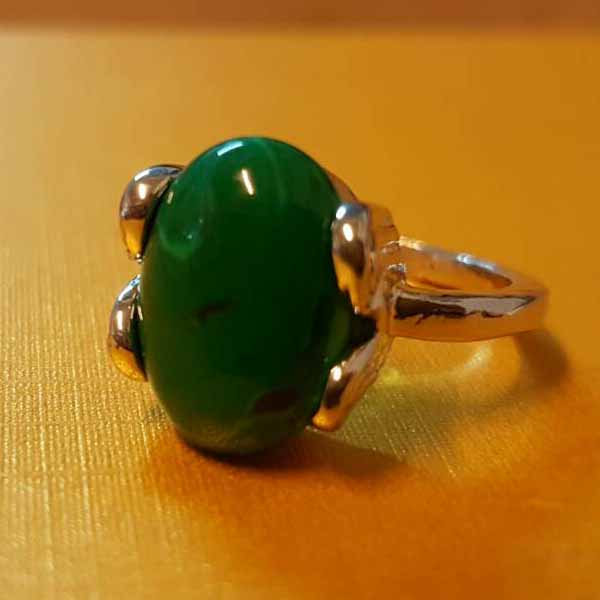 แหวนเงินมาลาไคท์ นำโชคประดับหญิงและชาย size 6 Silver Malachite Ring นำเข้า สีเขียว รูปที่ 1