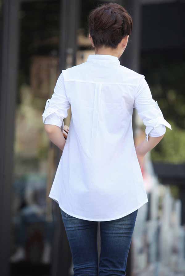 เสื้อเชิ้ตแฟชั่นเกาหลีปักลายสวยใส่ทำงานตัวยาวสไตล์วินเทจหรู นำเข้า ไซส์2XL สีขาว - พร้อมส่งTJ7607 รูปที่ 3