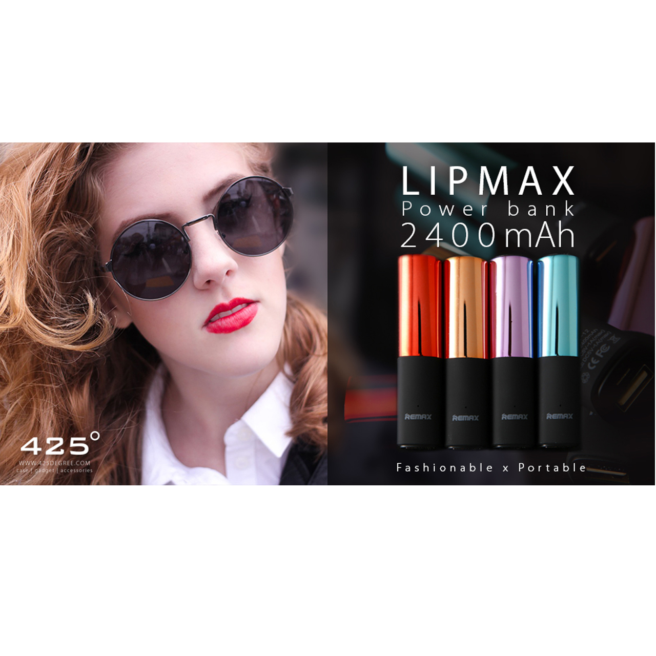 พาวเวอร์แบงค์ remax 2400 mAh Lip ลิปสติก สีชมพู รูปที่ 1