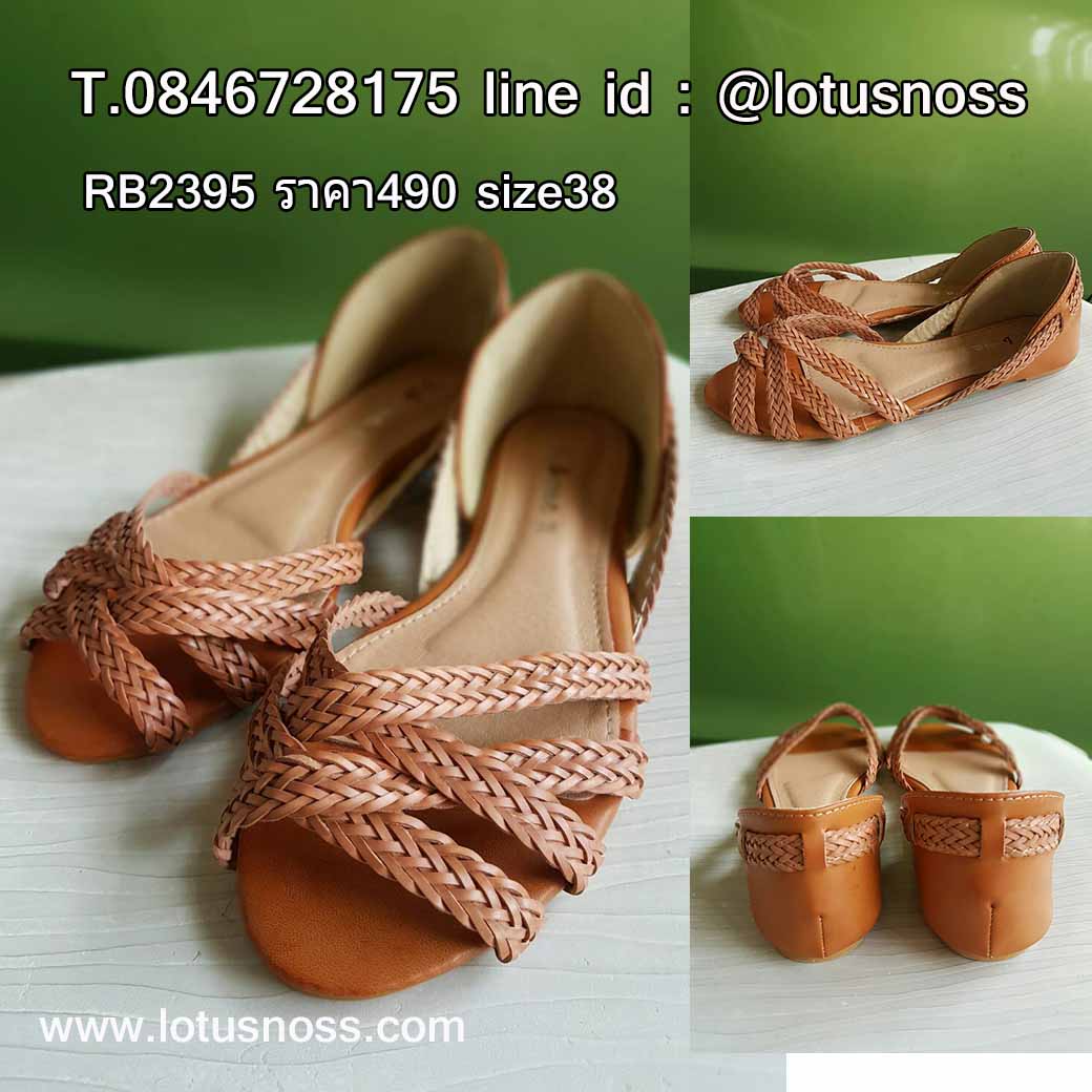 รองเท้าส้นเตี้ย หนังสานแฟชั่นเกาหลีเปิดหน้าเท้าหุ้มส้นใหม่ นำเข้าไซส์38 สีน้ำตาล - พร้อมส่งRB2395 รูปที่ 5