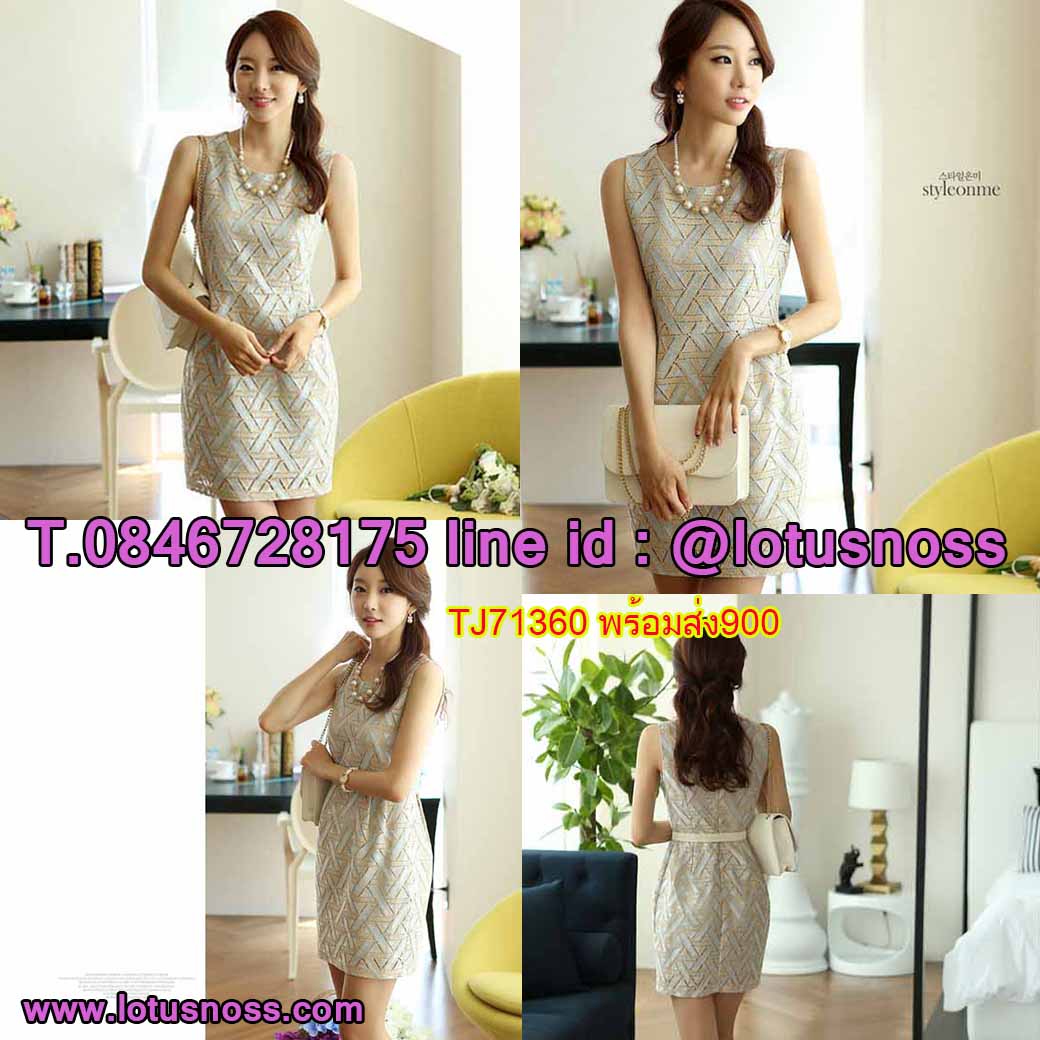 ชุดทำงาน แฟชั่นเกาหลีเดรสลายกราฟิกสวยลดราคาพิเศษ นำเข้า ไซส์ XL - พร้อมส่งTJ71360 ลดราคา รูปที่ 6