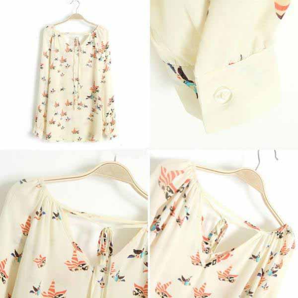 เสื้อชีฟองพิมพ์ลาย เชิ้ตแขนยาวผู้หญิงแฟชั่นเกาหลีพริ้วน่ารักรุ่นใหม่ นำเข้า - พร้อมส่งTJ7809 ราคา450 รูปที่ 3