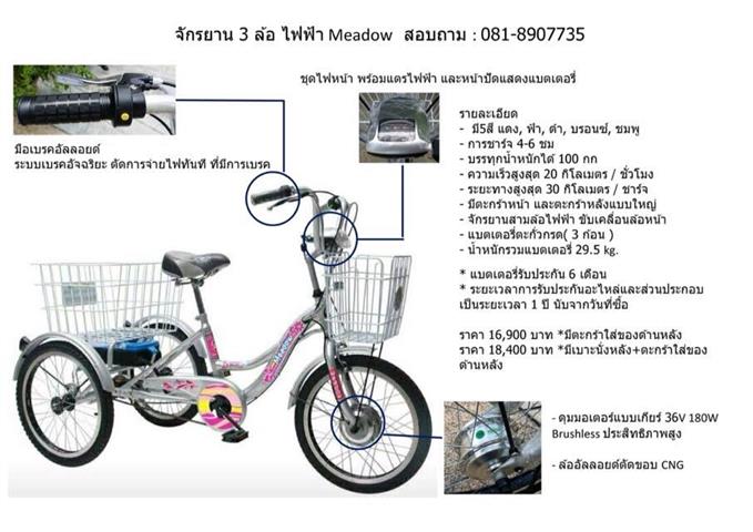 จำหน่ายจักรยาน 3 ล้อไฟฟ้า MEADOW มีตะกร้าหน้า และตะกร้าหลังแบบใหญ่ รูปที่ 4