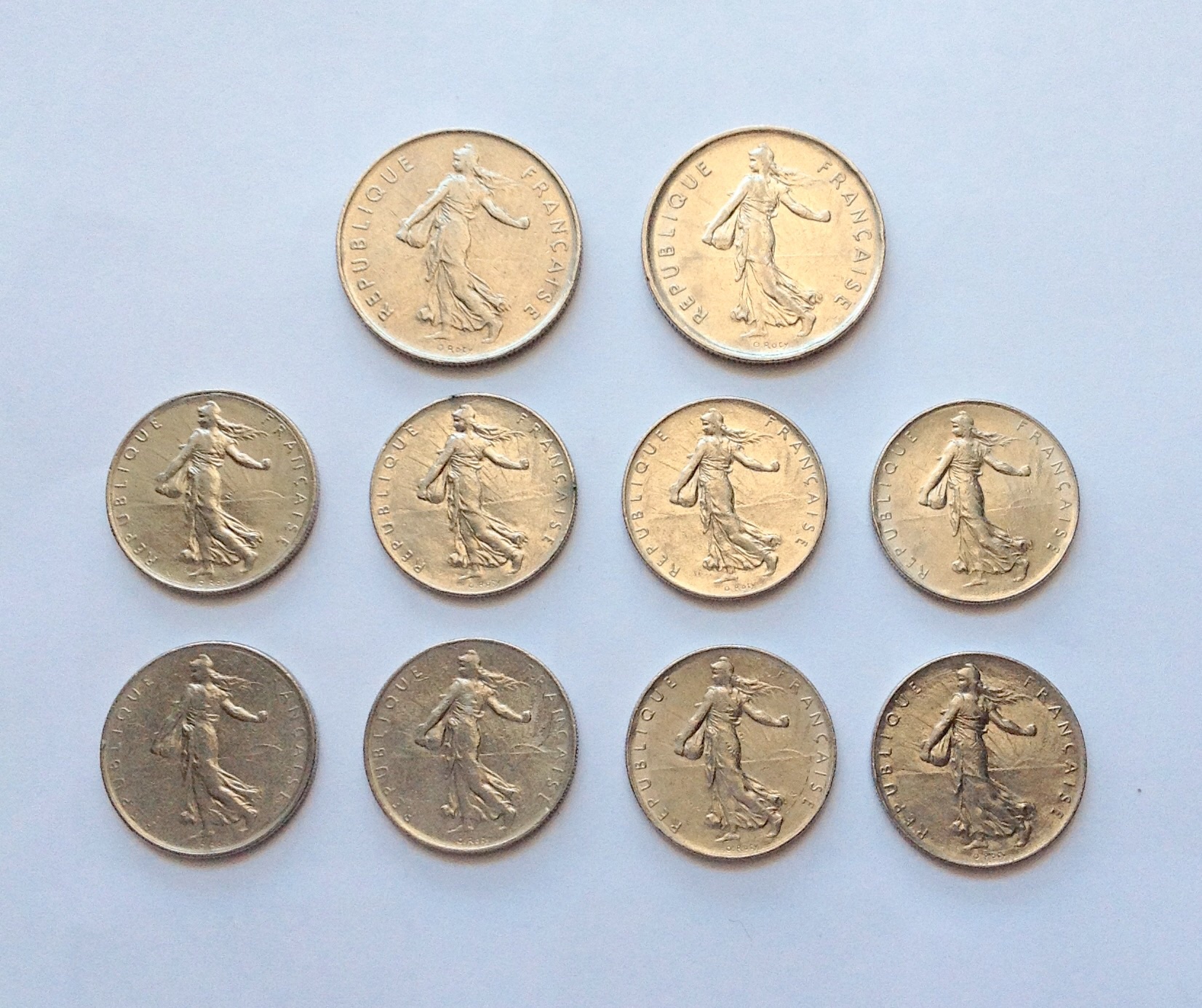 เหรียญเก่า ประเทศฝรั่งเศส ปี 1969 - 1978 รวม 10 เหรียญ รูปที่ 1