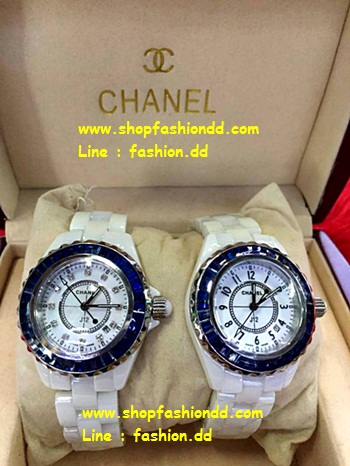 พร้อมส่ง  นาฬิกาข้อมือ Chanel J12 ตัวเรือนเซรามิคแท้สีขาว หน้าปัดประดับด้วยไพลินสีน้ำเงิน  รูปที่ 1