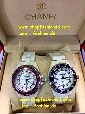 พร้อมส่ง  นาฬิกาข้อมือ Chanel J12 ตัวเรือนเซรามิคแท้สีขาว หน้าปัดประดับด้วยไพลินสีชมพู/สีน้ำเงิน รูปที่ 1