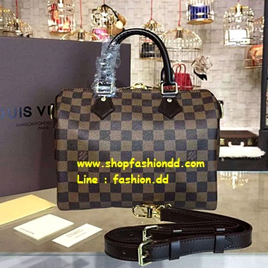 Louis Vuitton Damier Eben Speedy 25 With Shoulder Strap (เกรด Hi-end)  -- กระเป๋าสะพายข้าง Louis Vuitton งานหนังแท้ทั้งใบ หนั รูปที่ 1