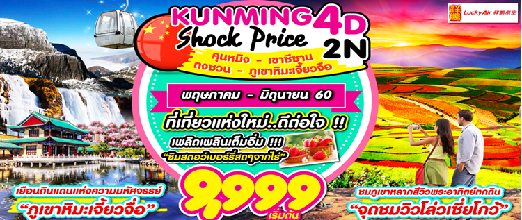 ทัวร์คุนหมิง เขาซีซาน ตงซวน ภูเขาหิมะเจี้ยวจื่อ 4วัน2คืน KUNMING SHOCK PRICE 4D2N BY 8L รูปที่ 1