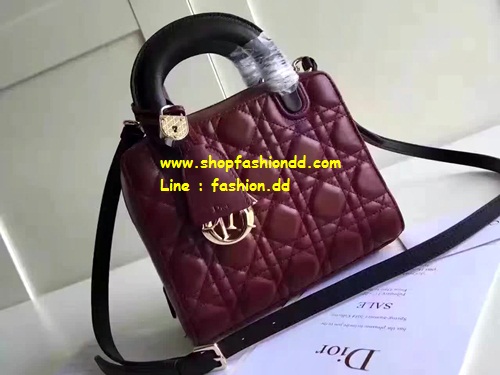 New Dior Lady Cannage Original Lambskin Dark Red Bag ขนาด 8 นิ้ว (เกรด Hi-End) หนังแท้ทั้งใบ  - กร รูปที่ 1