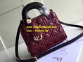 New Dior Lady Cannage Original Lambskin Dark Red Bag ขนาด 8 นิ้ว (เกรด Hi-End) หนังแท้ทั้งใบ  - กร