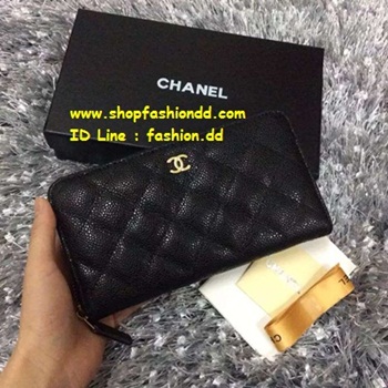 Chanel wallet สีดำ ซิปรอบ หนังคาร์เวียร์ ขึ้นเม็ด เงาสวยงาม เกรด Hiend  รูปที่ 1