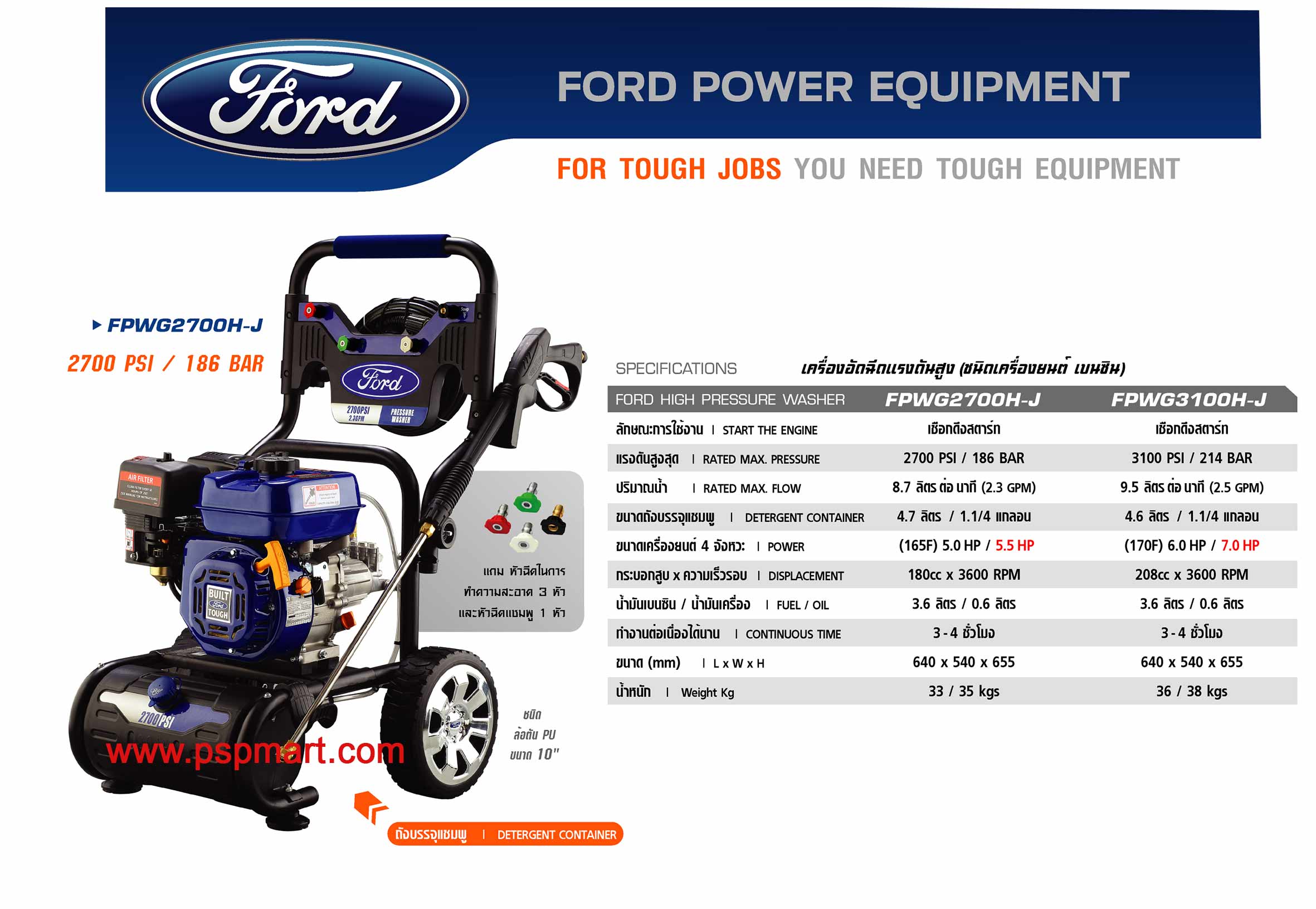 เครื่องอัดฉีดแรงดันสูง (ชนิดเครื่องยนต์ เบนซิน) FORD-FPWG2700H-J รูปที่ 2