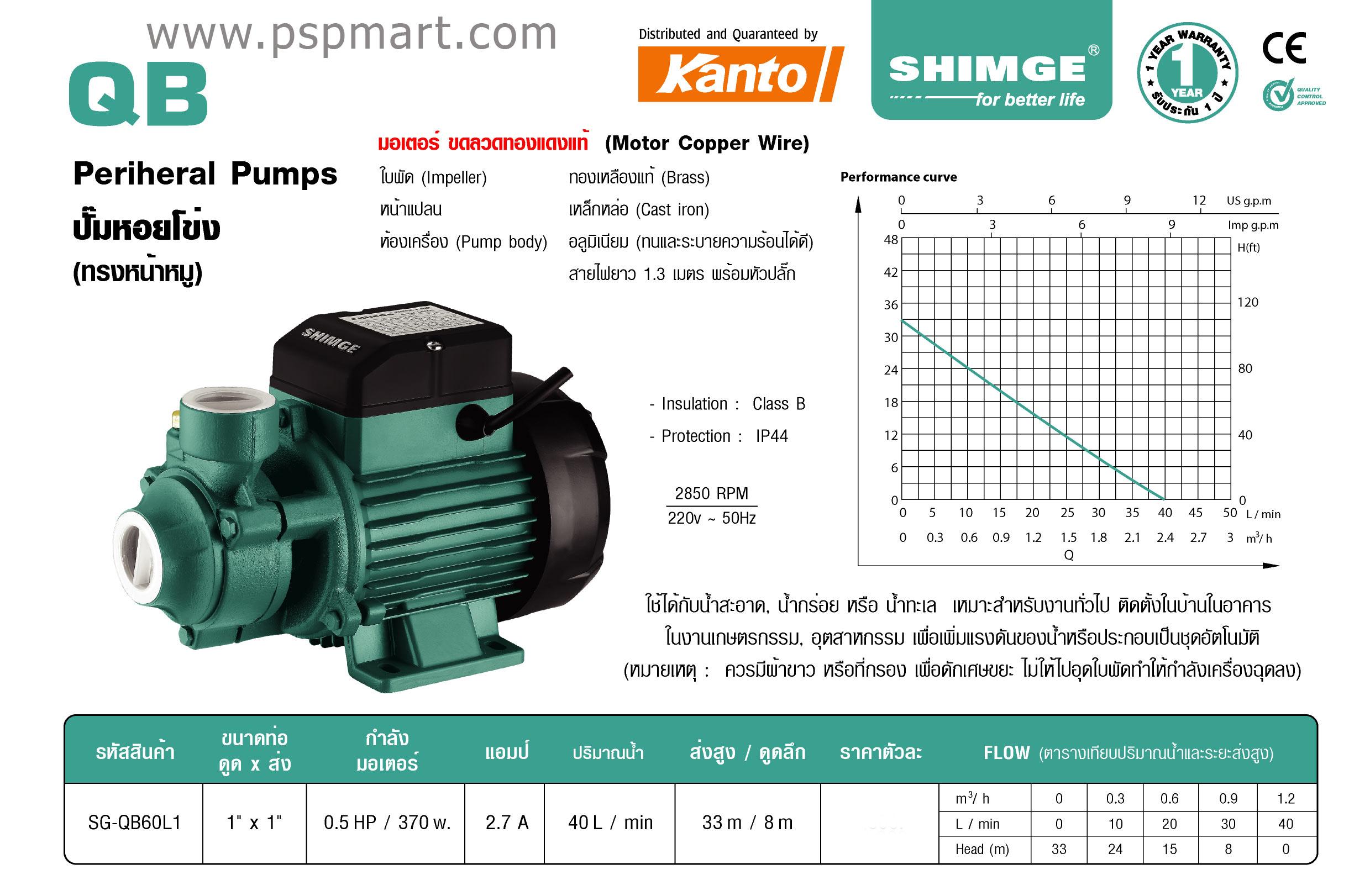ปั๊มหอยโข่ง  SHIMGE รุ่น SG-QB60L1 (ทรงหน้าหมู) รูปที่ 2