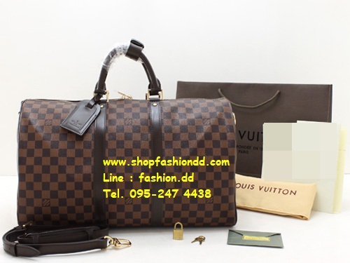 กระเป๋า Louis Vuitton Damier Eben Keepall 45 With Strap Bag (เกรด Hi-End) หนังนิ่มคืนตัว สวยมากค่ะ รูปที่ 1