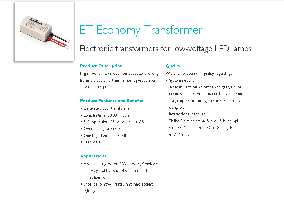 Phillips-Electronic transformer ET-E10 LED 220-240V รูปที่ 1