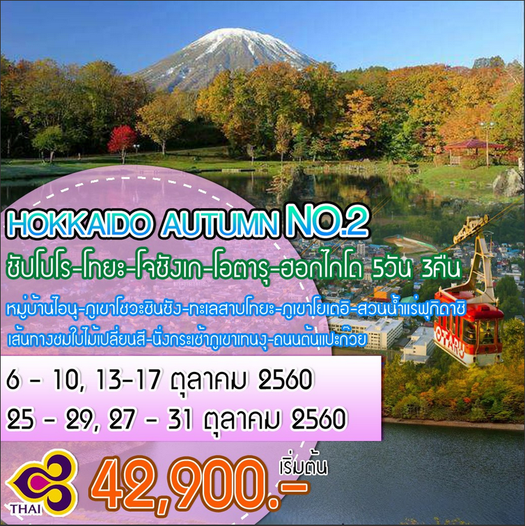 ทัวร์ญี่ปุ่น HOKKAIDO AUTUMN NO.2 บิน TG 5 วัน 3 คืน ชมใบไม้เปลี่ยนสีที่สะพานฟุตามิ รูปที่ 1