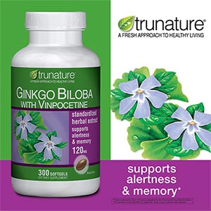 TruNature Ginkgo Biloba with Vinpocetine 120 mg.300 Softgels บำรุงสมอง รูปที่ 1
