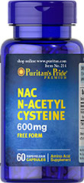puritan NAC (N-Acetyl-Cysteine) 600 mg.60 capsules แนค ช่วยดีท็อกซ์ตับ,ผิวขาวใส