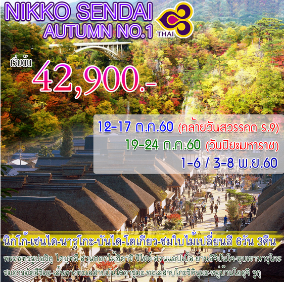 ทัวร์ญี่ปุ่นนิกโก NIKKO SENDAI AUTUMN NO1นิกโก้ เซนได นารูโกะ บันได โตเกียว ชมใบไม้เปลี่ยนสี 6 วัน 3 คืน TG รูปที่ 1