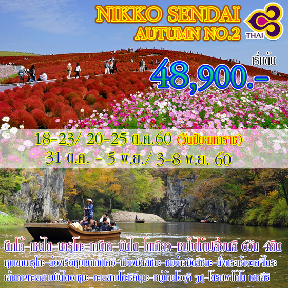 ทัวร์ญี่ปุ่น นิกโก้ เซนได นารูโกะ เกบิเค บันได โตเกียว ชมใบไม้เปลี่ยนสี 6 วัน 4 คืน Nikko Sendai Autumn No 2 TG รูปที่ 1
