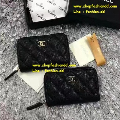 มีพร้อมส่ง กระเป๋าสตางค์ Chanel wallet สีดำ แบบซิปรอบ หนัง Carvier (เกรด Hiend)  กระเป๋าแบบ zip รอบ ใส่เหรียญ รูปที่ 1