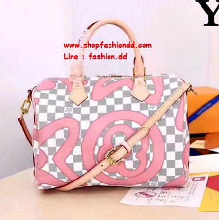 สีมาใหม่ Louis Vuitton Damier Eben Speedy 30 With Shoulder Strap (เกรด Hi-end)  -- มาใหม่ สปีดี้ลายตารางสีขาวปนชมพูเข้ม สีมาใหม่ สีสดสวยมากค่ะ  กระเป๋าสะพายข้าง Louis Vuitton งานหนังแท้ทั้งใบ หนังนิ่ม หนังสวยมากค่ะ รูปที่ 1