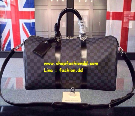 พร้อมส่ง Louis Vuitton Damier Graphite Keepall 45 With Strap Bag (เกรด Hi-End) หนังแท้ ลายตารางสีเทาดำ รูปที่ 1