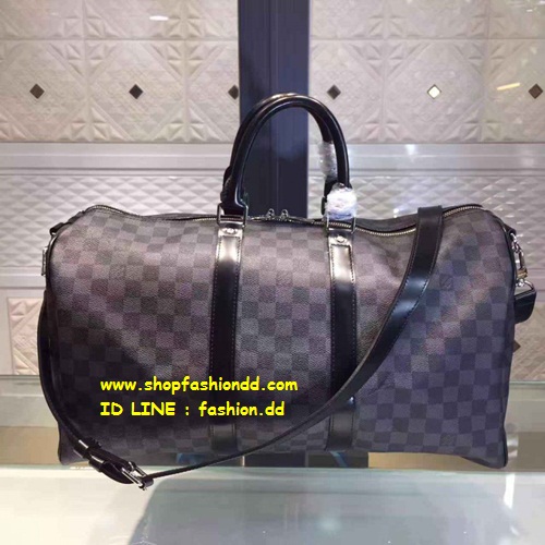 กระเป๋า Louis Vuitton Damier Graphite Keepall 55 With Strap Bag (เกรด Hi-End) หนังแท้ ลายตารางสีเทาดำ รูปที่ 1