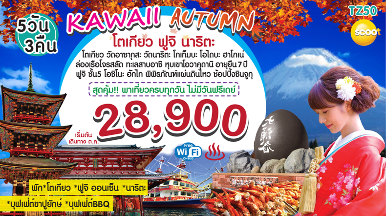 ทัวร์ญี่ปุ่น Kawaii Autumn โตเกียว ฟูจิ นาริตะ 5วัน 3คืน บินสกู๊ตเดินทางตุลาคม  2560 รูปที่ 1