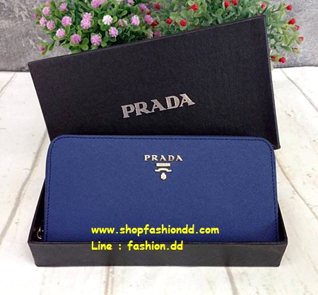 กระเป๋าสตางค์  Prada Saffiano แบบซิปรอบ อะไหล่สีทอง สีน้ำเงิน หนังแท้  (เกรด Hi-End)   รูปที่ 1