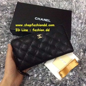 Chanel wallet สีดำ แบบซิปรอบ หนังคาร์เวียร์ (เกรด Hiend)  งานสวยเนี๊ยบ หนังแท้ทั้งใบ รูปที่ 1