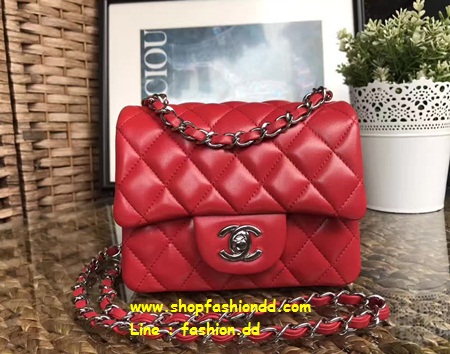 กระเป๋า Chanel Mini 7 นิ้ว สีแดง  อะไหล่เงิน หนังแลมป์ หนังแท้ทั้งใบ (งานเกรด Hi-End) หนังแกะแท้ รูปที่ 1