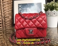 กระเป๋า Chanel Mini 7 นิ้ว สีแดง  อะไหล่เงิน หนังแลมป์ หนังแท้ทั้งใบ (งานเกรด Hi-End) หนังแกะแท้
