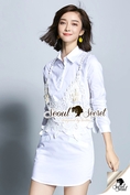 Seoul Secret Say's... Ivory Outer Lace Pearl Stickly Shirt Dress