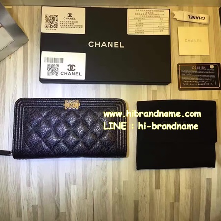Chanel Le Boy wallet สีดำ แบบซิปรอบ อะไหล่เงิน หนังคาร์เวียร์  (เกรด Hiend) กระเป๋าตังChanel รูปที่ 1