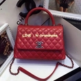 กระเป๋า Chanel Coco in Dark Red Lambskin ขนาด 10 นิ้ว  (เกรด Hi-End)  สีแดง หนังแกะ หนังแท้ัทั้งใบ