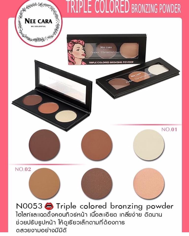 Nee cara bronzing powder เฉดดิ้งบลอนเซอร์ไฮไลท์3สี เกลี่ยง่ายติดทนเนื้อดีปรับรูปหน้าคอนโทลใบหน้าเรียวเล็ก ปลีก 240฿ ส่ง 120฿  #neecara #highlight #chading #เฉดดิ้งไฮไลท์ #เฉดดิ้ง #ไฮไลท์ #นีคาร่า รูปที่ 1