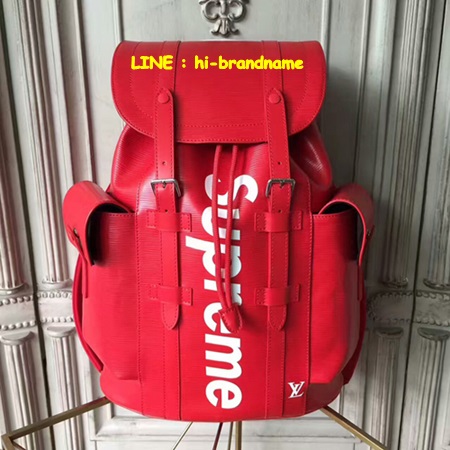 New Louis Vuitton x Supreme Christopher Backpack PM Epi Leather in Red (เกรด Hi-end) หนังแท้ ลายไม้สีแดง รูปที่ 1