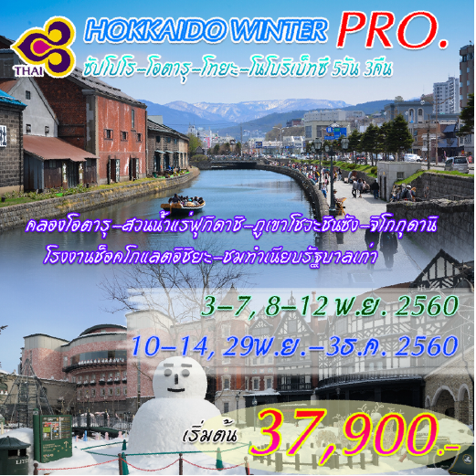 ทัวร์ญี่ปุ่นฮอกไกโด WINTER PRO  5 วัน 3 คืน TG เดินทางพฤศจิกายน 2560 รูปที่ 1