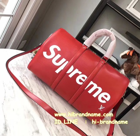 New Louis Vuitton X Supreme Keepall 45 Epi in Red Bag (เกรด Hi-end) หนังแท้ลายไม้ อะไหล่เงิน รูปที่ 1